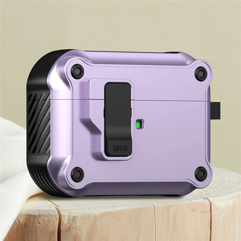 Earphone Case for Apple AirPods Pro 2, Bluetooth-compatible Earbuds TPU+PC Cover with Auto Opening Lock and Carabiner - Purple