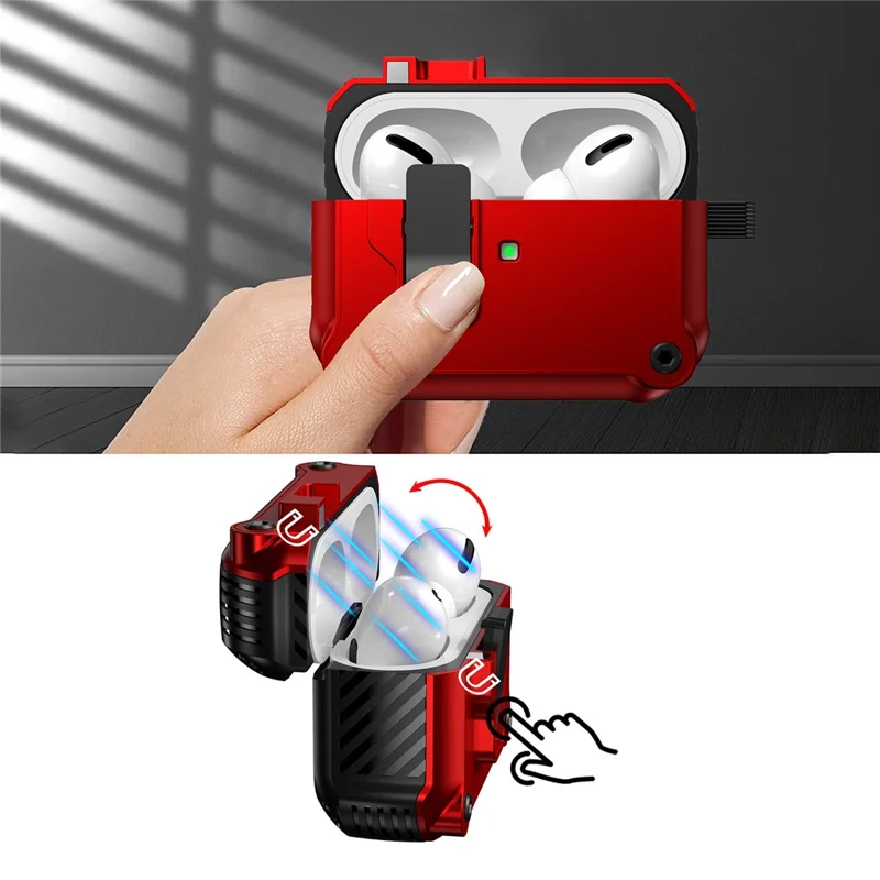 Earphone Case for Apple AirPods Pro 2, Bluetooth-compatible Earbuds TPU+PC Cover with Auto Opening Lock and Carabiner - Purple