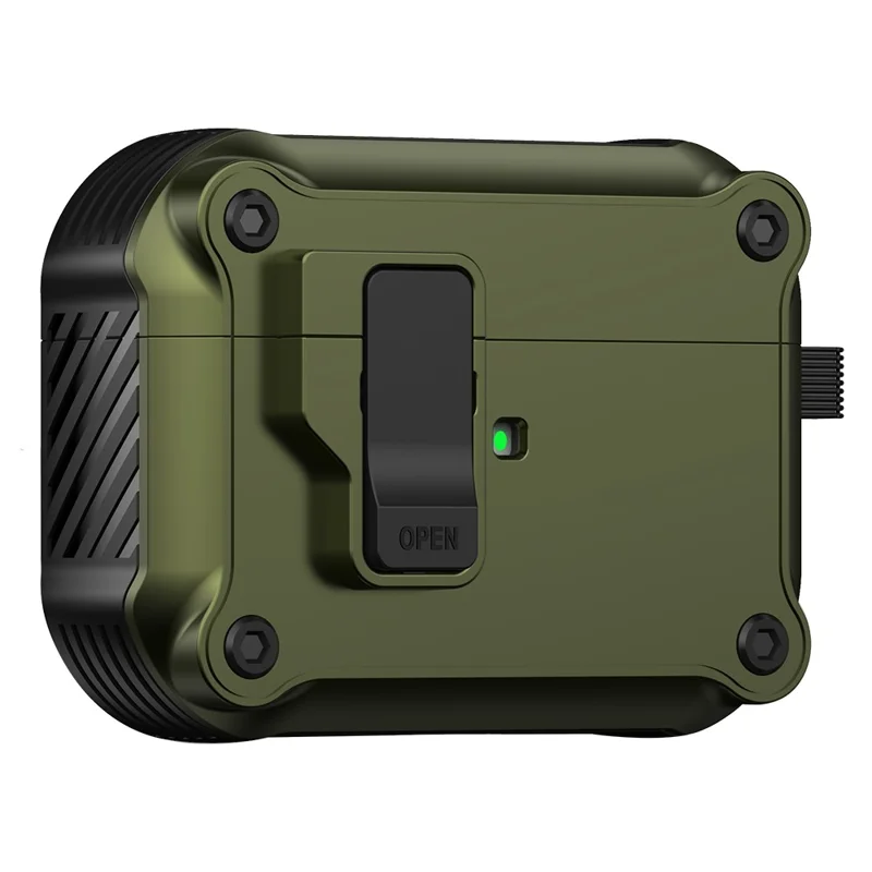 Compatible with Apple AirPods Pro Case TPU+PC Protector Bluetooth-compatible Earbuds Cover with Auto Lock - Army Green