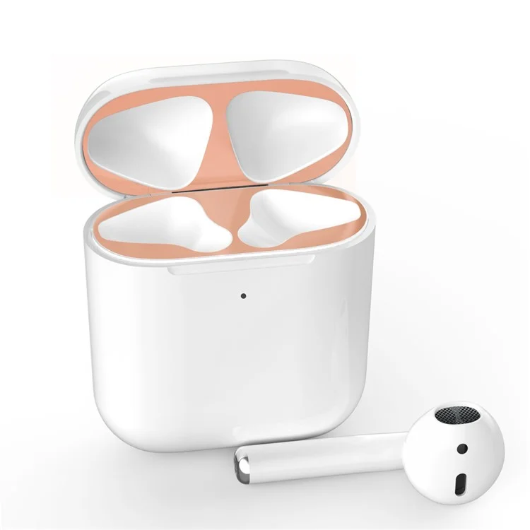 AHASTYLE PT68 pour Apple AirPods Pro / Pro 2 Écouteurs Sticker Étui de Charge Feuille Métallique Nickel Anti-poussière Décalcomanie - Rose Gold