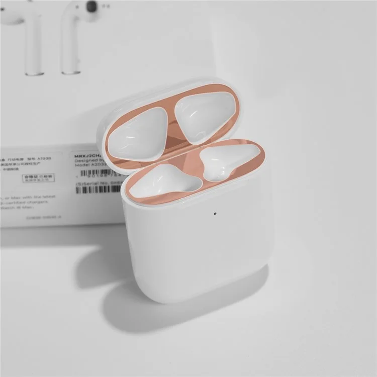 AHASTYLE PT68 pour Apple AirPods Pro / Pro 2 Écouteurs Sticker Étui de Charge Feuille Métallique Nickel Anti-poussière Décalcomanie - Rose Gold