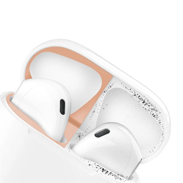 AHASTYLE PT68 pour Apple AirPods Pro / Pro 2 Écouteurs Sticker Étui de Charge Feuille Métallique Nickel Anti-poussière Décalcomanie - Rose Gold