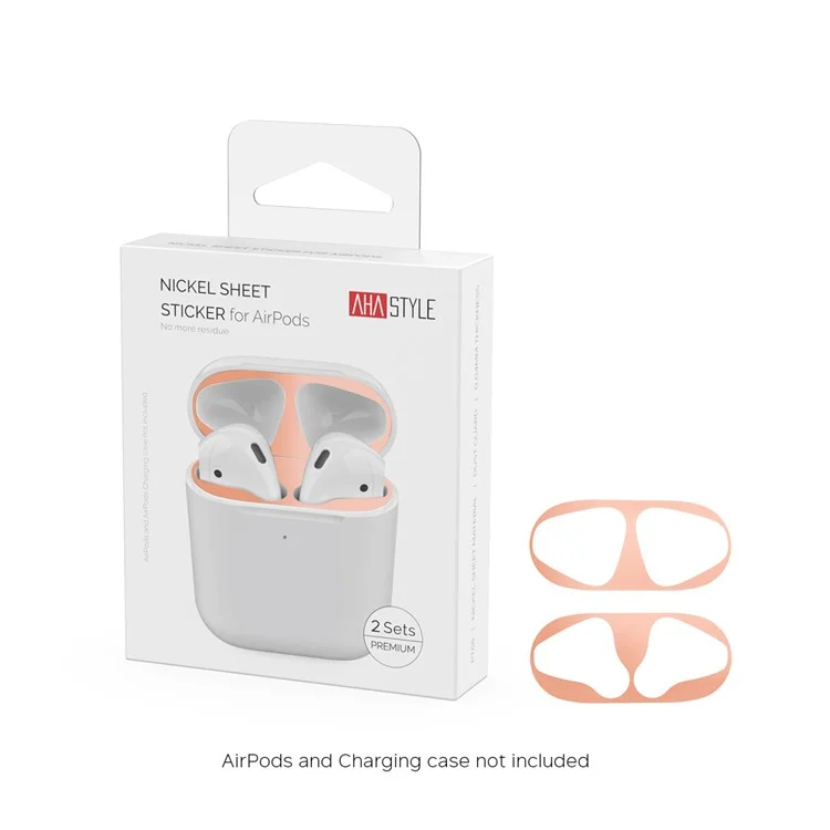 AHASTYLE PT68 pour Apple AirPods Pro / Pro 2 Écouteurs Sticker Étui de Charge Feuille Métallique Nickel Anti-poussière Décalcomanie - Rose Gold