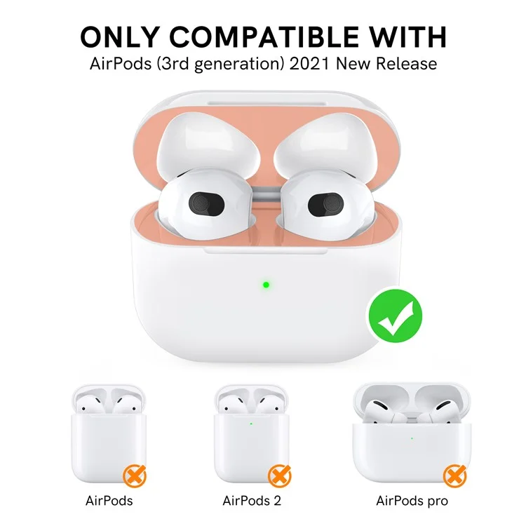AHASTYLE PT68-3 Dustproof Sticker for Apple AirPods 3, Earphone Charging Case Ultra Thin Metal Nickel Sheet Decal - Rose Gold