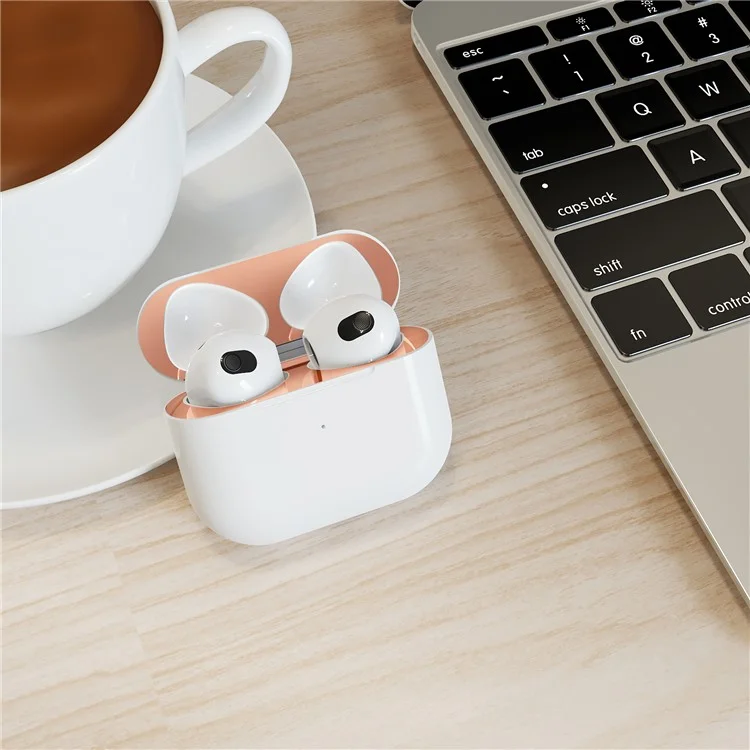 AHASTYLE PT68-3 Dustproof Sticker for Apple AirPods 3, Earphone Charging Case Ultra Thin Metal Nickel Sheet Decal - Rose Gold