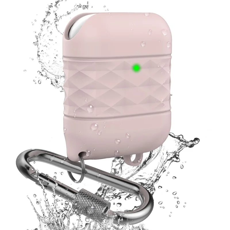 AHASTYLE PT-79 Kompatibel mit Apple AirPods 1. / 2. Generation Ladetasche Schutzhülle Spritzwassergeschützt Silikon Schutzhülle mit Karabiner – Pink