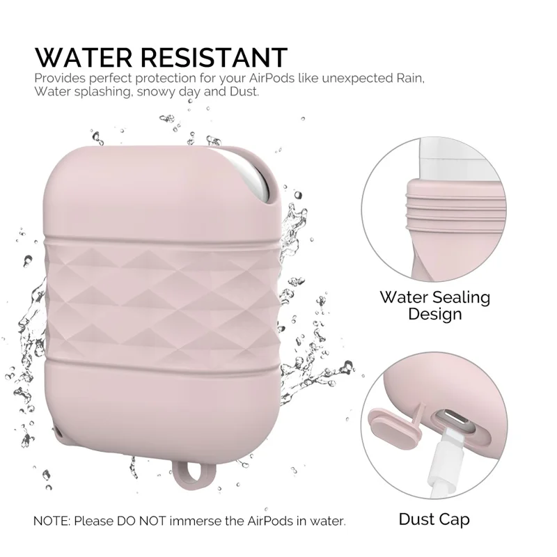 AHASTYLE PT-79 Kompatibel mit Apple AirPods 1. / 2. Generation Ladetasche Schutzhülle Spritzwassergeschützt Silikon Schutzhülle mit Karabiner – Pink