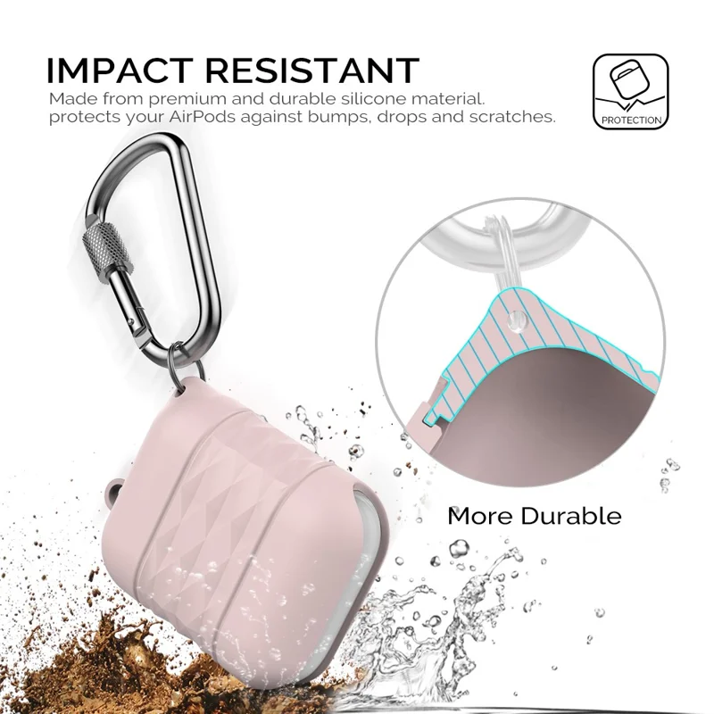 AHASTYLE PT-79 Kompatibel mit Apple AirPods 1. / 2. Generation Ladetasche Schutzhülle Spritzwassergeschützt Silikon Schutzhülle mit Karabiner – Pink