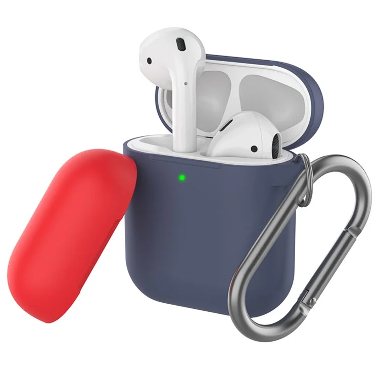 AHASTYLE PT-46 Per AirPods con custodia di ricarica (2016) / (2019) / AirPods con custodia di ricarica wireless (2019) Custodia protettiva a colori contrastanti Antiscivolo in silicone - Corpo-Blu navy / Top-Blu navy, Rosso