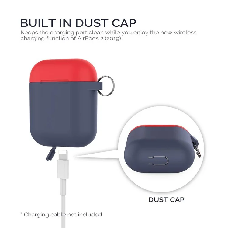 AHASTYLE PT-46 Per AirPods con custodia di ricarica (2016) / (2019) / AirPods con custodia di ricarica wireless (2019) Custodia protettiva a colori contrastanti Antiscivolo in silicone - Corpo-Blu navy / Top-Blu navy, Rosso