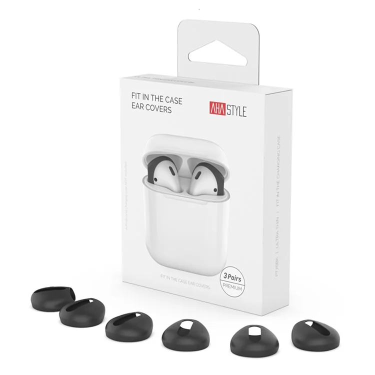 Ahastyle PT76 Pour Apple AirPods With Charging Case (2016) / (2019) Silicone Ear Hooks 3 Paires - Noir