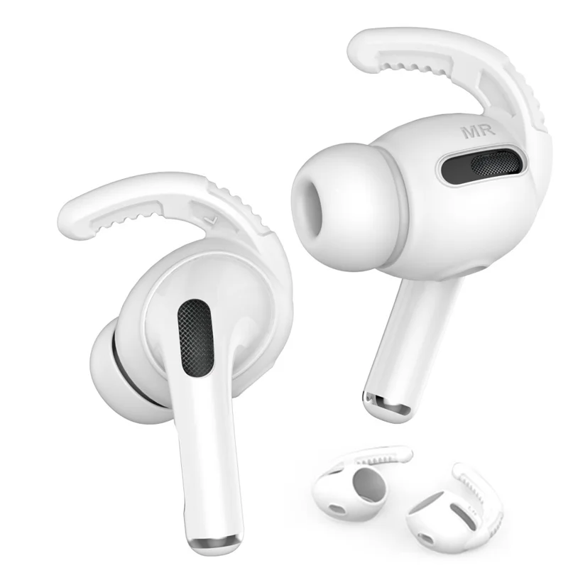 AHASTYLE PT-100 Silicone Ear Cover for Apple AirPods Pro Anti-Skid Ear Hooks 1 Pair Anti-Lost Ear Tips - White / M