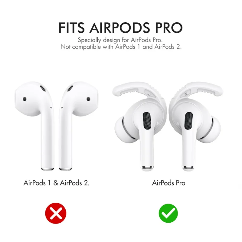 AHASTYLE PT-100 Silicone Ear Cover for Apple AirPods Pro Anti-Skid Ear Hooks 1 Pair Anti-Lost Ear Tips - White / M