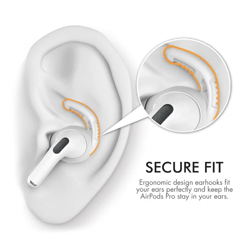 AHASTYLE PT-100 Silicone Ear Cover for Apple AirPods Pro Anti-Skid Ear Hooks 1 Pair Anti-Lost Ear Tips - White / M