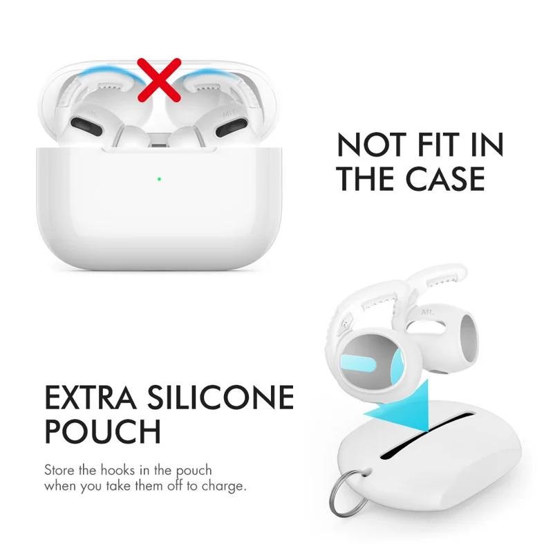 AHASTYLE PT-100 Silicone Ear Cover for Apple AirPods Pro Anti-Skid Ear Hooks 1 Pair Anti-Lost Ear Tips - White / M