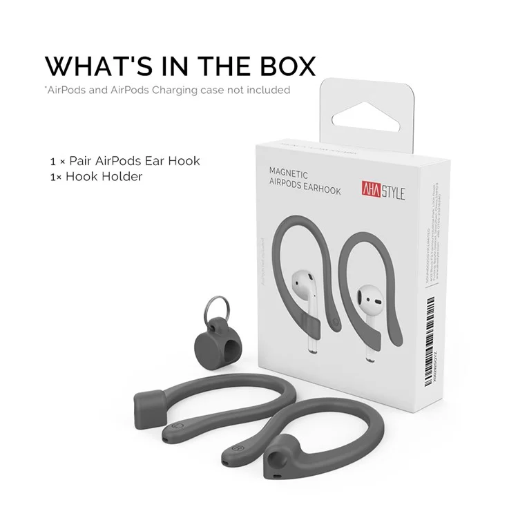 AHASTYLE PT78-M Ear Hooks for Apple AirPods with Charging Case (2016) / (2019) / AirPods with Wireless Charging Case (2019) / AirPods Pro / Pro 2 - Grey