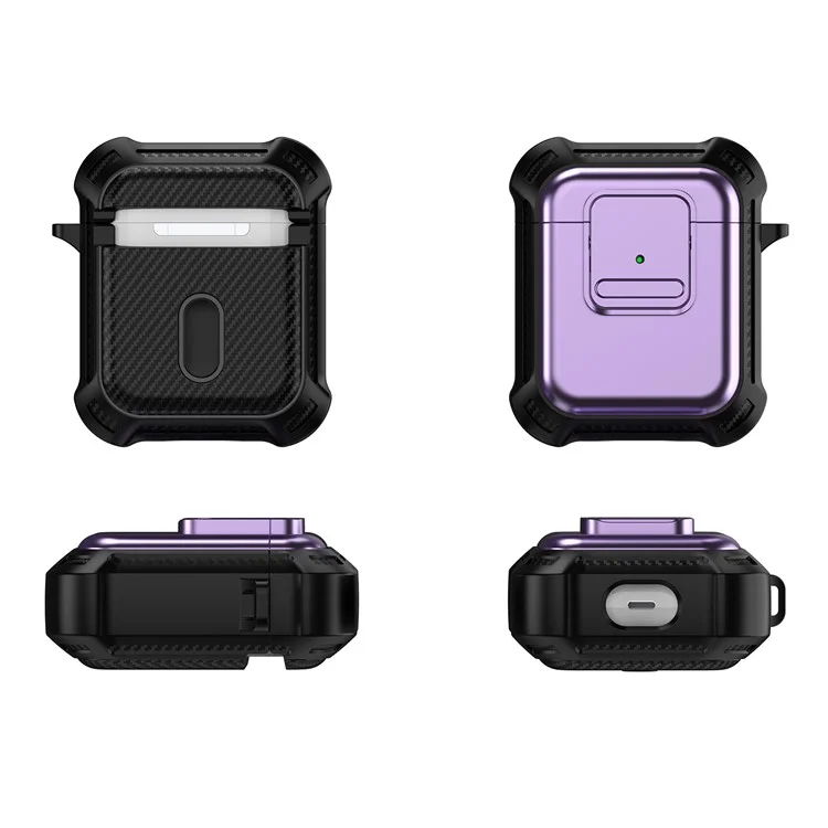 For AirPods with Wireless Charging Case (2019) / AirPods with Charging Case (2019) / (2016) Earphone Cover TPU+PC Case with Pressing Button - Purple
