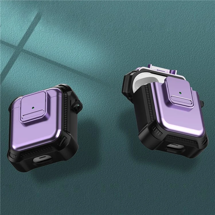 For AirPods with Wireless Charging Case (2019) / AirPods with Charging Case (2019) / (2016) Earphone Cover TPU+PC Case with Pressing Button - Purple