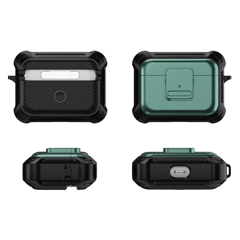 For Apple AirPods Pro Stylish Earphone Protective Case TPU+PC Drop-proof Cover with Pressing Button - Green