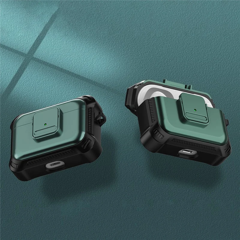 For Apple AirPods Pro Stylish Earphone Protective Case TPU+PC Drop-proof Cover with Pressing Button - Green