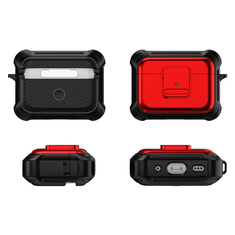 Pour AirPods Pro 2 Drop-proof Earphone Cover TPU+PC Shockproof Case with Pressing Button - Red