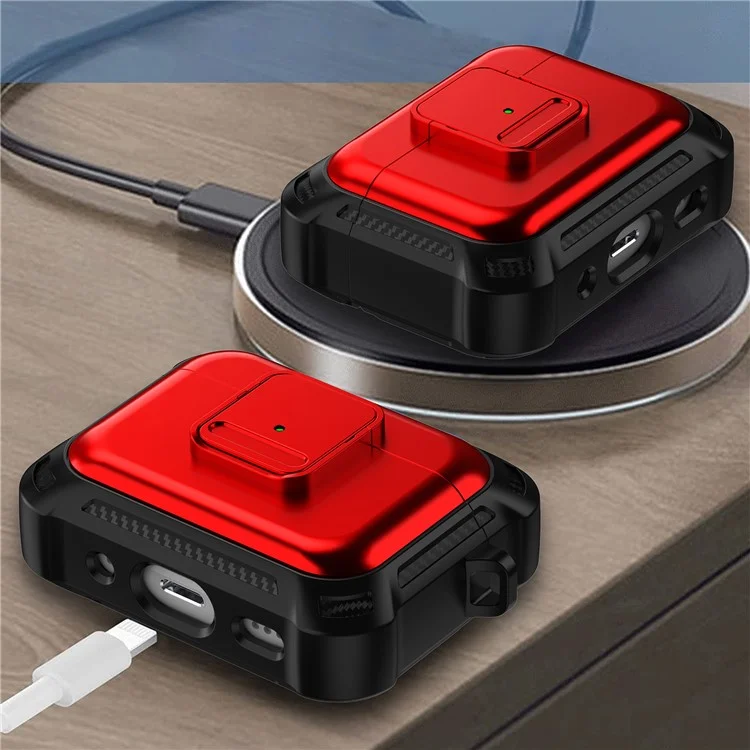 Pour AirPods Pro 2 Drop-proof Earphone Cover TPU+PC Shockproof Case with Pressing Button - Red
