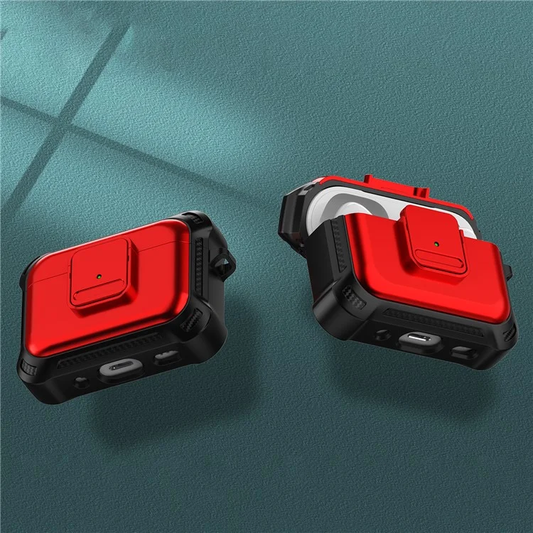 Pour AirPods Pro 2 Drop-proof Earphone Cover TPU+PC Shockproof Case with Pressing Button - Red