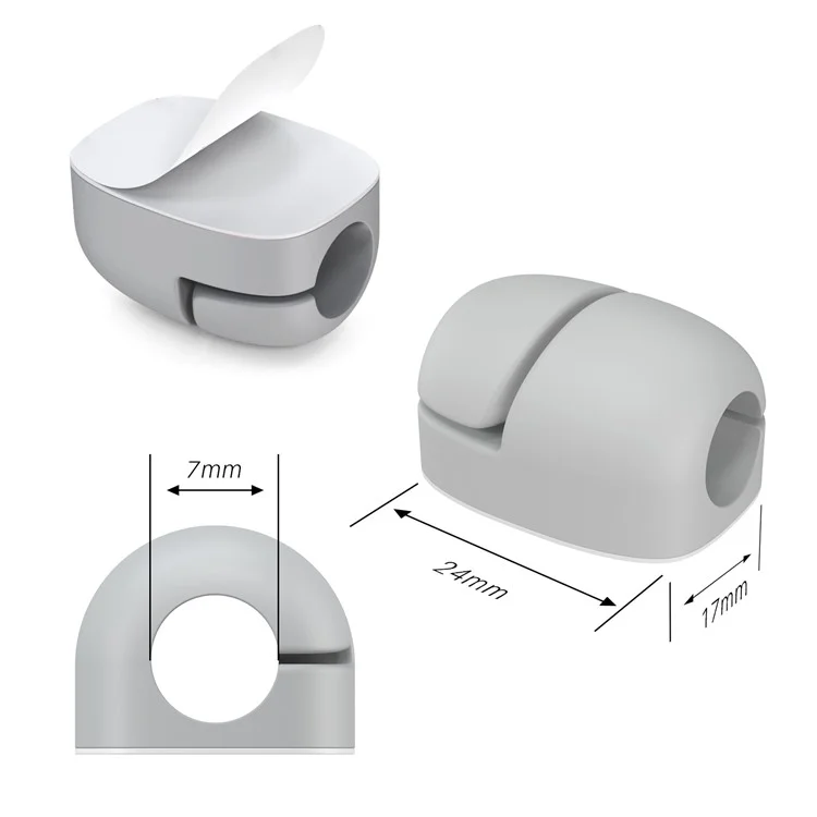 AHASTYLE LC01 8 piezas Organizador de cables de silicona autoadhesivo Soporte para fijación de cables de datos Organizador de cables de escritorio - Gris