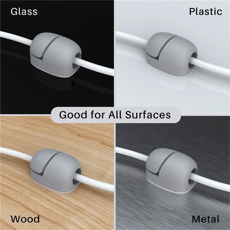 AHASTYLE LC01 8 piezas Organizador de cables de silicona autoadhesivo Soporte para fijación de cables de datos Organizador de cables de escritorio - Gris