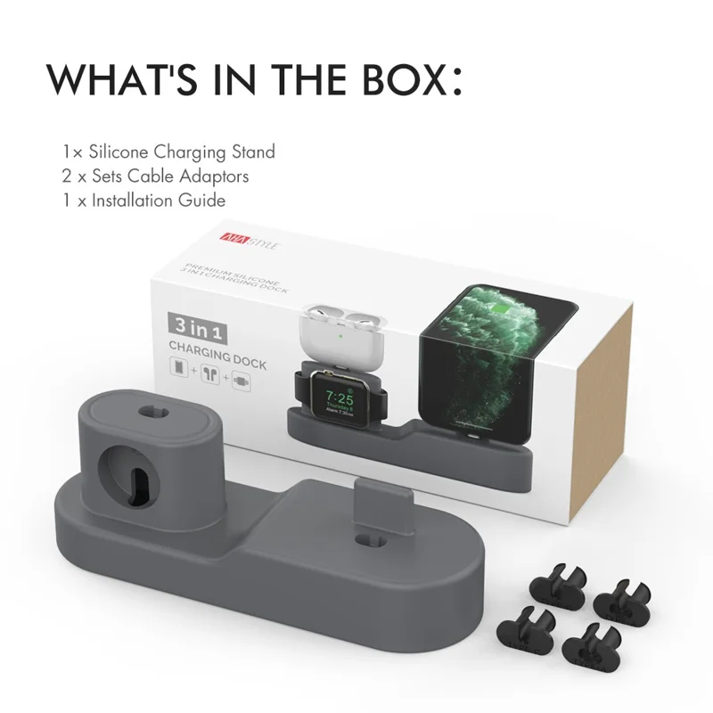 AHASTYLE PT28-3 For Apple Watch / AirPods / iPhone 3-in-1 Silicone Charging Stand Desktop Charging Base - Grey