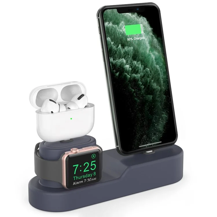 AHASTYLE PT28-3 para Apple Watch / AirPods / iPhone Soporte de carga de silicona de 3 en 1 Base de carga de escritorio - Azul