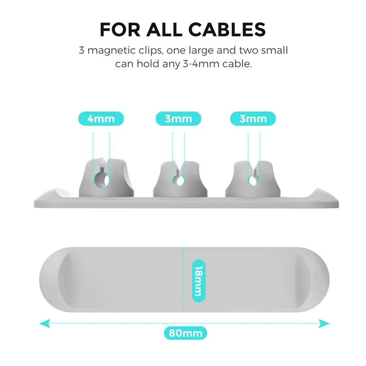 AHASTYLE PT-CY15 Magnet Desktop Line Clip Mobile Phone Wire Management Data Charging Cable Organizer Holder Silicone Cable Winder - Grey
