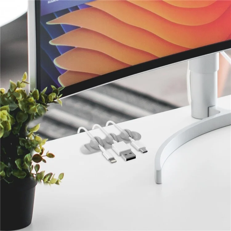 AHASTYLE PT-CY15 Magnet Desktop Line Clip Mobile Phone Wire Management Data Charging Cable Organizer Holder Silicone Cable Winder - Grey