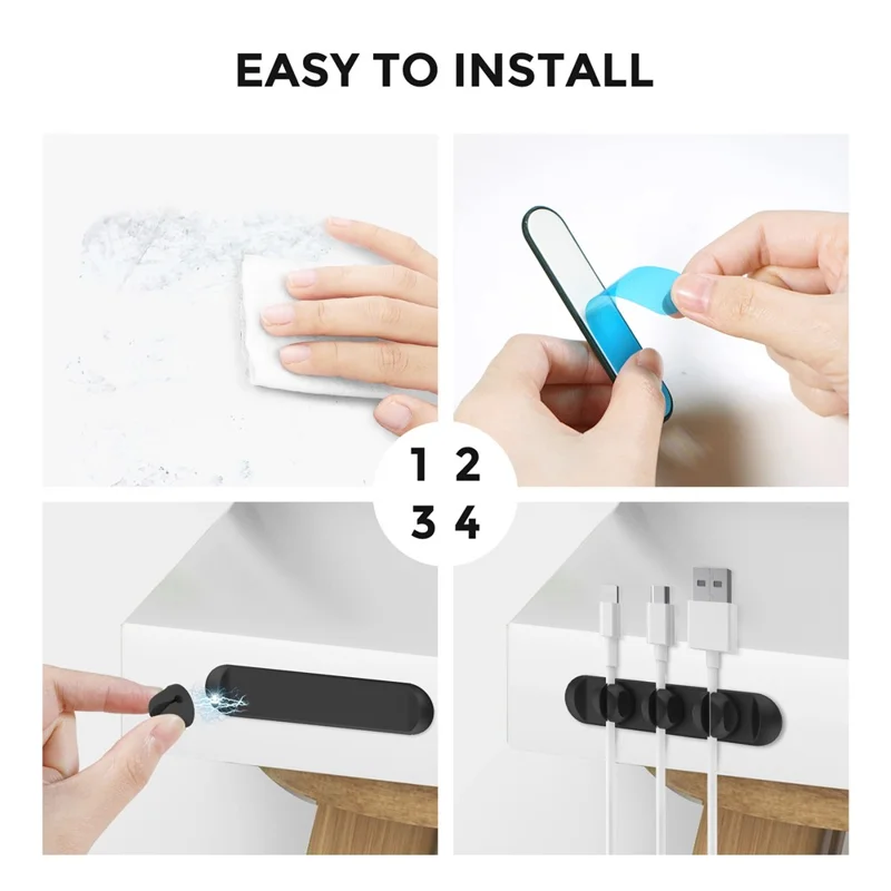 AHASTYLE PT-CY15 Magnet Desktop Line Clip Mobile Phone Wire Management Data Charging Cable Organizer Holder Silicone Cable Winder - Black