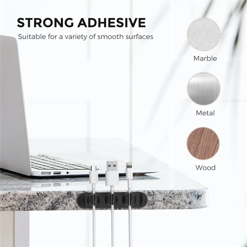 AHASTYLE PT-CY15 Magnet Desktop Line Clip Mobile Phone Wire Management Data Charging Cable Organizer Holder Silicone Cable Winder - Black