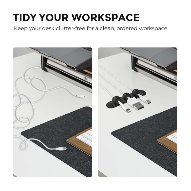 AHASTYLE PT-CY15 Magnet Desktop Line Clip Mobile Phone Wire Management Data Charging Cable Organizer Holder Silicone Cable Winder - Black