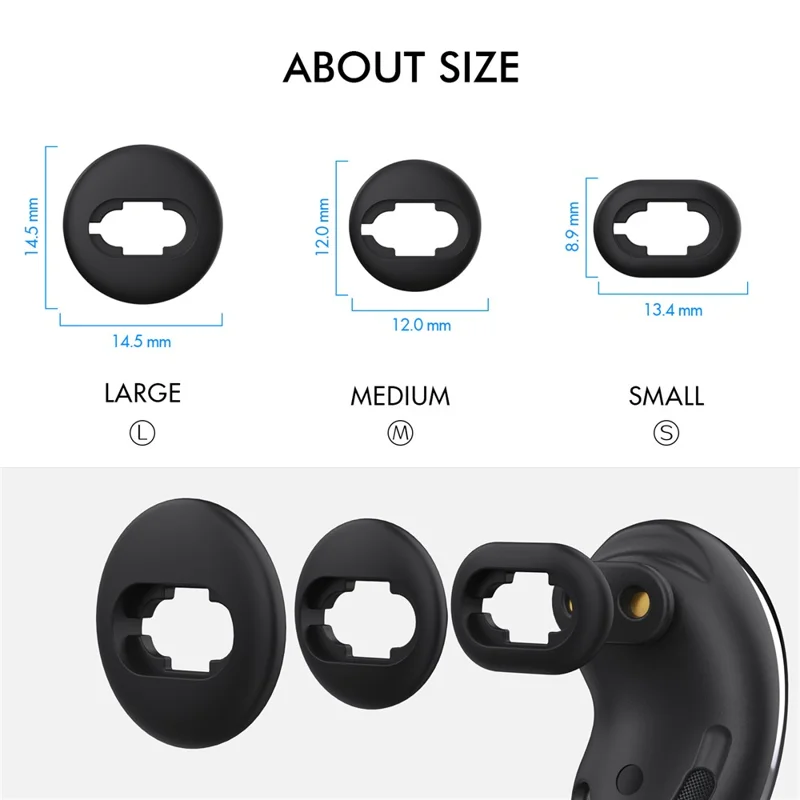 AHASTYLE PT132 For Samsung Galaxy Buds Live 6 Pairs S / M / L Replacement Earbuds Tips Anti-slip Silicone Bluetooth-compatible Earphone Eartips - Black