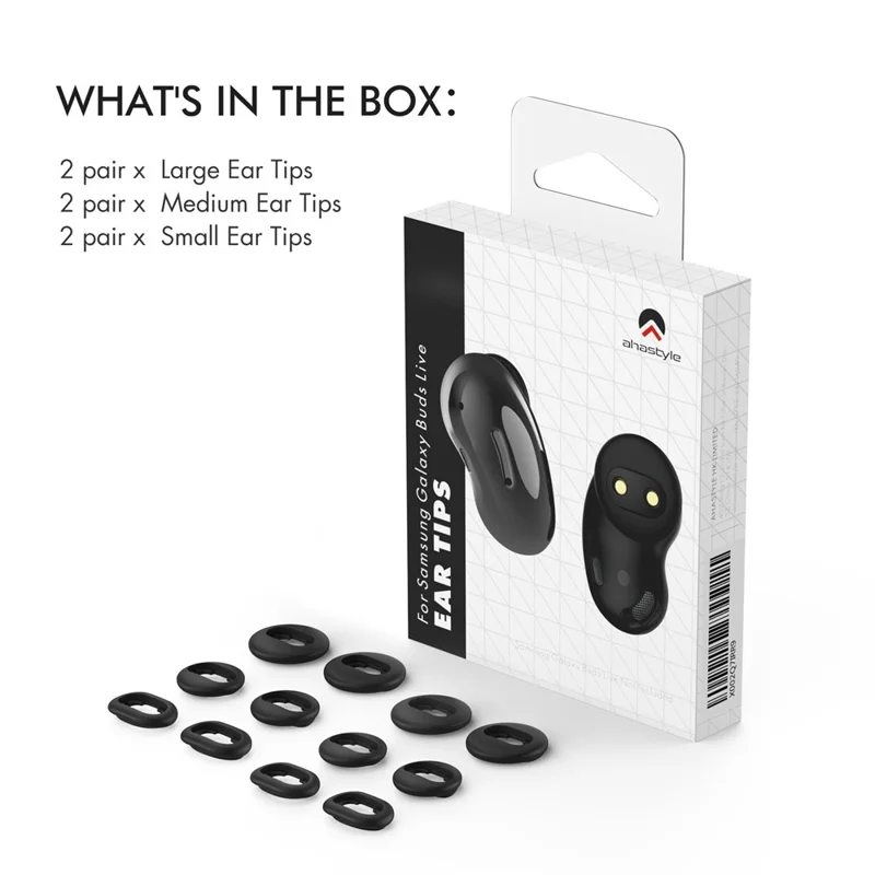 AHASTYLE PT132 For Samsung Galaxy Buds Live 6 Pairs S / M / L Replacement Earbuds Tips Anti-slip Silicone Bluetooth-compatible Earphone Eartips - Black