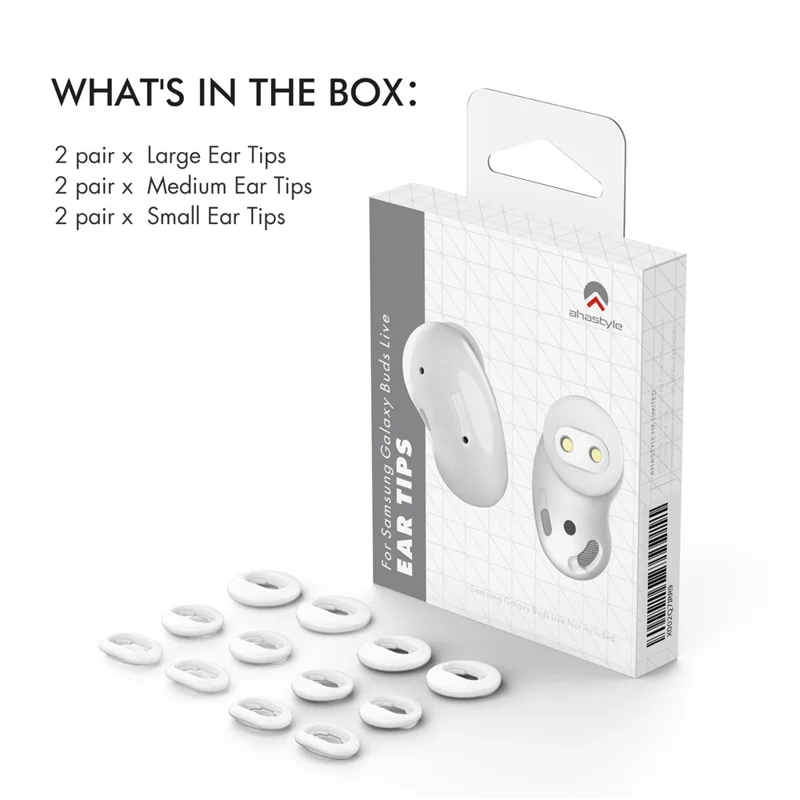 AHASTYLE PT132 For Samsung Galaxy Buds Live 6 Pairs S / M / L Replacement Earbuds Tips Anti-slip Silicone Bluetooth-compatible Earphone Eartips - White