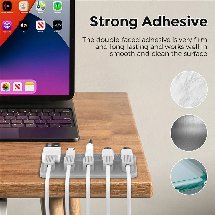 AHASTYLE WG104 Магнитный держатель для кабеля с 5 скобами, настольный органайзер для кабелей, USB-шнура - серый
