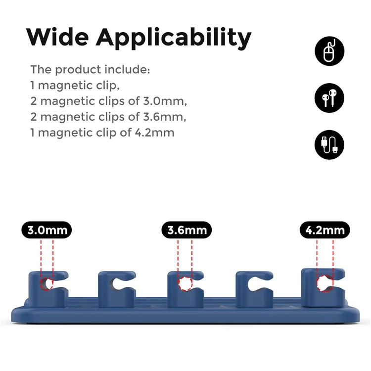 Ahastyle WG104 Magable Magnetine Cableur 5 Clips Câble de Bureau Ains Données Câble de Données Organisateur de Cordon USB - Bleu