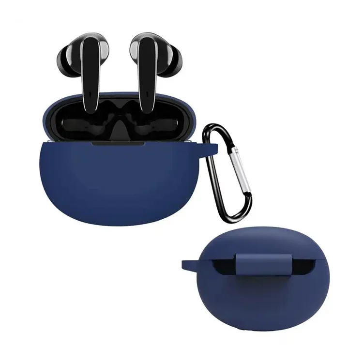 For Boat Airdopes 181 Protective Case Wireless Bluetooth-compatible Headset Silicone Cover with Anti-Loss Buckle - Dark Blue