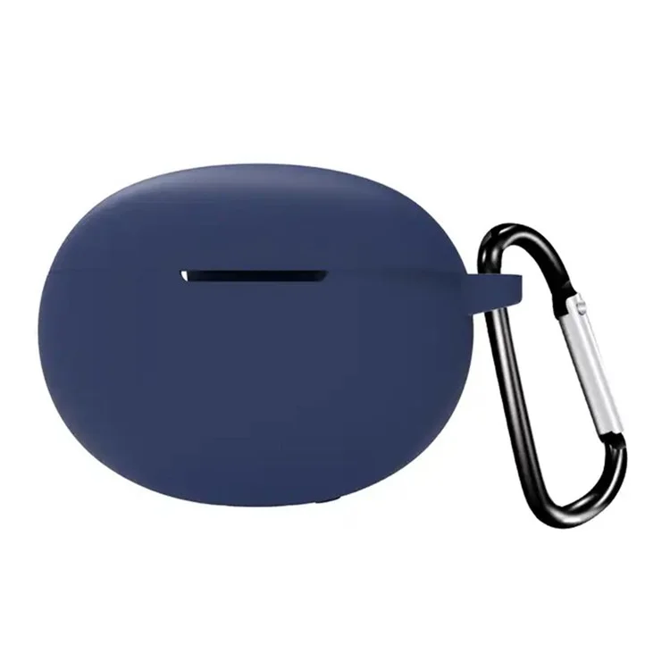 For Boat Airdopes 181 Protective Case Wireless Bluetooth-compatible Headset Silicone Cover with Anti-Loss Buckle - Dark Blue