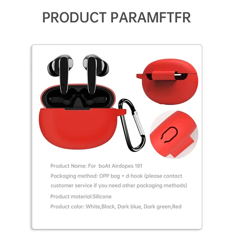 For Boat Airdopes 181 Protective Case Wireless Bluetooth-compatible Headset Silicone Cover with Anti-Loss Buckle - Dark Blue
