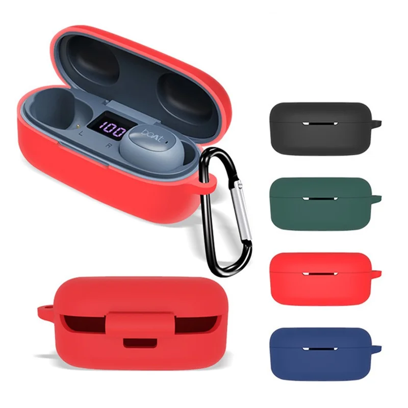 Silicone Case for Boat Airdopes 121 V2 Protective Cover Bluetooth-compatible Earbuds Case Cover with Anti-Loss Buckle - Red