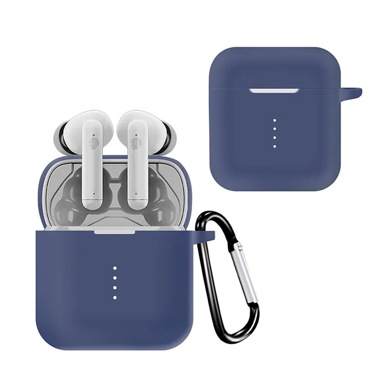 Silicone Skin for Boat Airdopes 141 Protective Cover Bluetooth-compatible Earbuds Case with Anti-Loss Buckle - Dark Blue