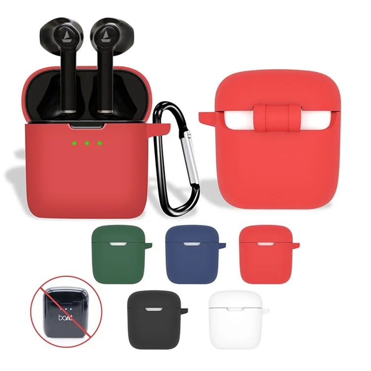Anti-scratch Silicone Skin for Boat Airdopes 131 Protective Cover Bluetooth-compatible Earbuds Case with Anti-Loss Buckle - Black