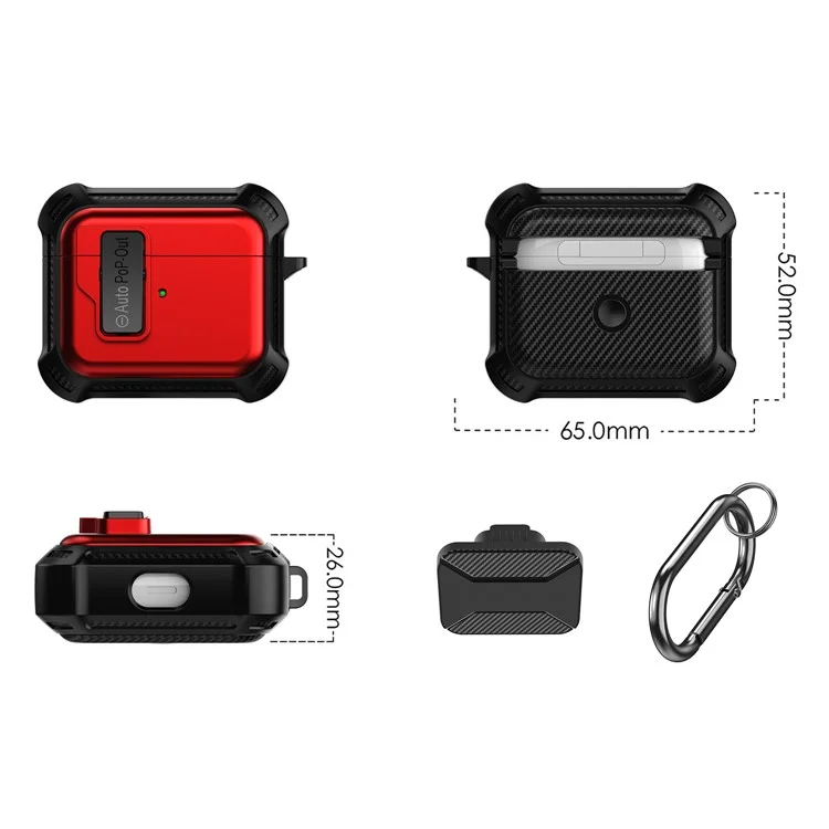 Für Apple AirPods 3 Druckknopf-Design Schutzhülle Bluetooth-Kopfhörer TPU+PC stoßfeste Abdeckung - Rot