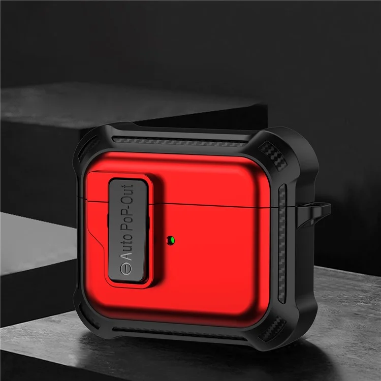 Für Apple AirPods 3 Druckknopf-Design Schutzhülle Bluetooth-Kopfhörer TPU+PC stoßfeste Abdeckung - Rot