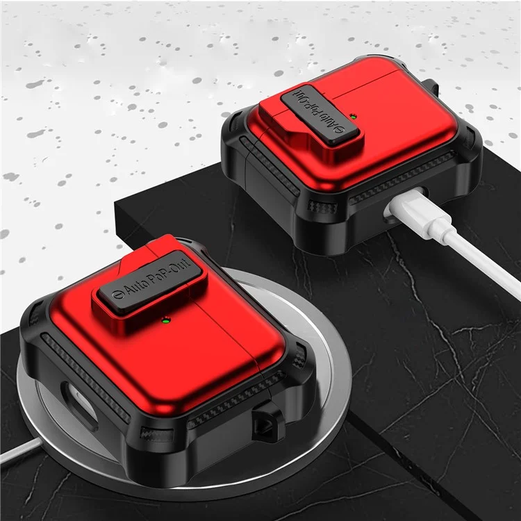 Für Apple AirPods 3 Druckknopf-Design Schutzhülle Bluetooth-Kopfhörer TPU+PC stoßfeste Abdeckung - Rot